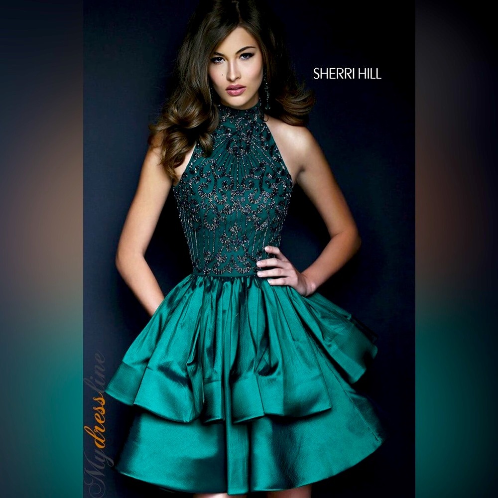 Sherri Hill Teal Embellished Prom Dress